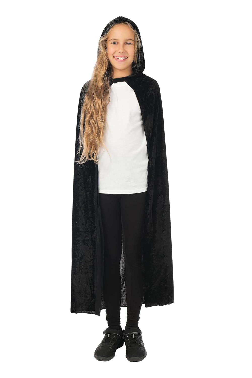 P'TIT CLOWN Cape Enfant effet Velours avec Capuche - 110 cm - Fille - Parfait pour Déguisement d'Halloween, Carnaval, Fêtes Costumées et Évènements à Thème - Vampiresse - Vampire - Dracula - Sorcière