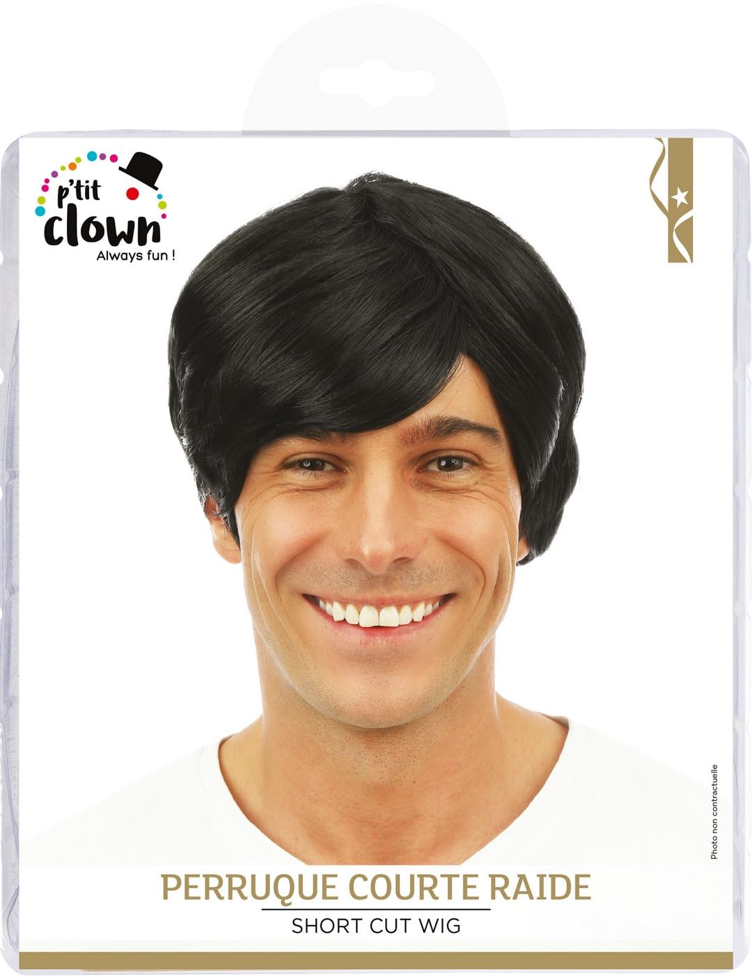 P'TIT CLOWN — Perruque Courte avec Raie Adulte Noir – Image 3