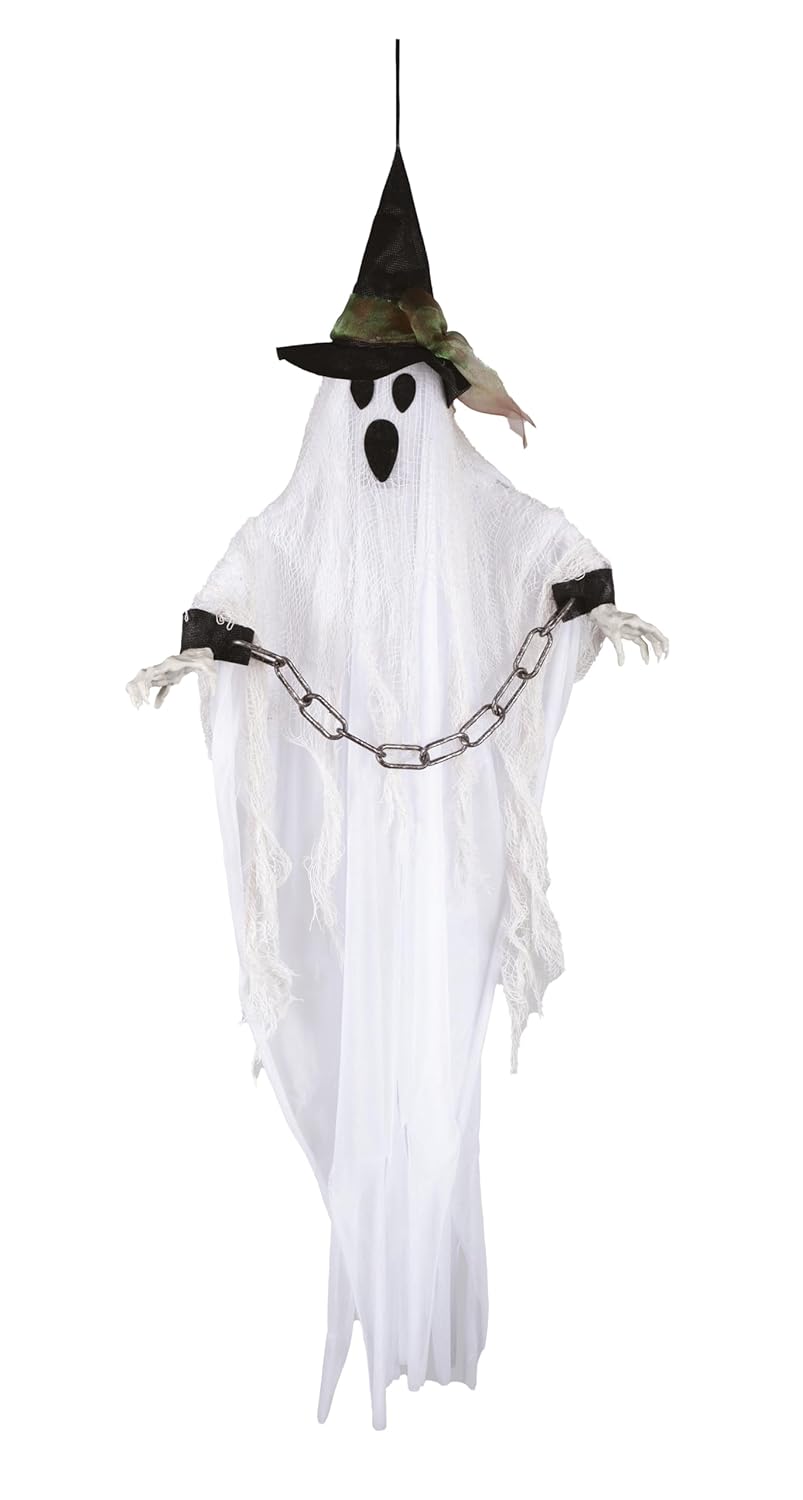 P'tit Clown - Fantôme Lumineux à Suspendre - Décoration Halloween Effrayante et Amusante pour Créer Une Ambiance Mystérieuse et Captivante (Petit fantôme enchaîné à Suspendre, 80 cm)