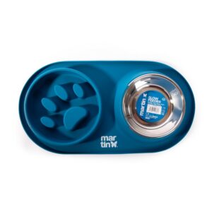Gamelle Anti-Glouton en Silicone et INOX pour Chien - 350 ML - Bol INOX Amovible + Silicone Alimentaire, Digestion améliorée, Lave-Vaisselle, Micro-Ondes, congélateur - 4 Coloris (Bleu)