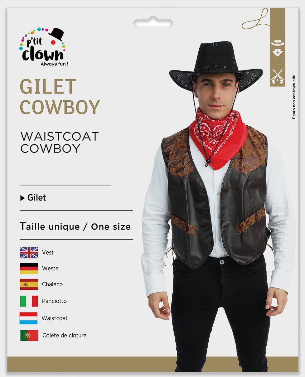 P’TIT CLOWN — Gilet sans manche western simili cuir taille unique – Image 3