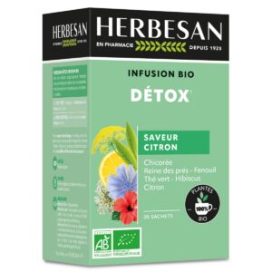 HERBESAN®- INFUSION DÉTOX BIO - Saveur Citron - Acidulé & Anisé - Sans plastique - 100% plantes - 20 sachets en papier