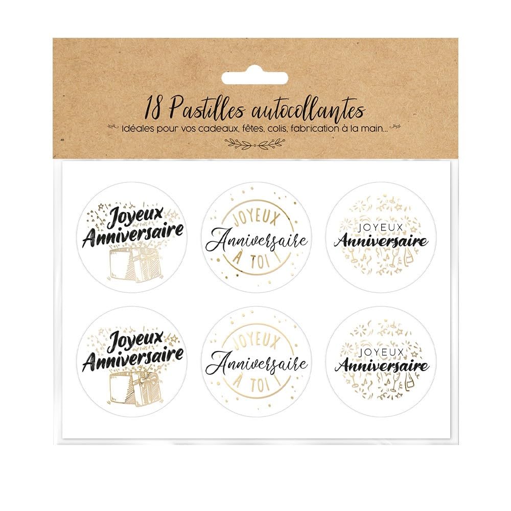 STC — Lot de 18 Autocollants Ronds Joyeux Anniversaire – Image 2
