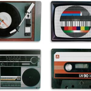 Out of the blue 4 Sets de Table Vintage/Thème Télé-Sono Années 70-80 / Dimensions : 43,5 x 28,5 cm