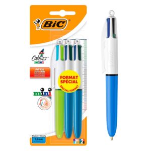 BIC 4 Couleurs Mini Stylos-Bille Rétractables Pointe Moyenne (1,0 mm) - Couleurs Classiques et Fantaisie Assorties, Blister Format Spécial de 3