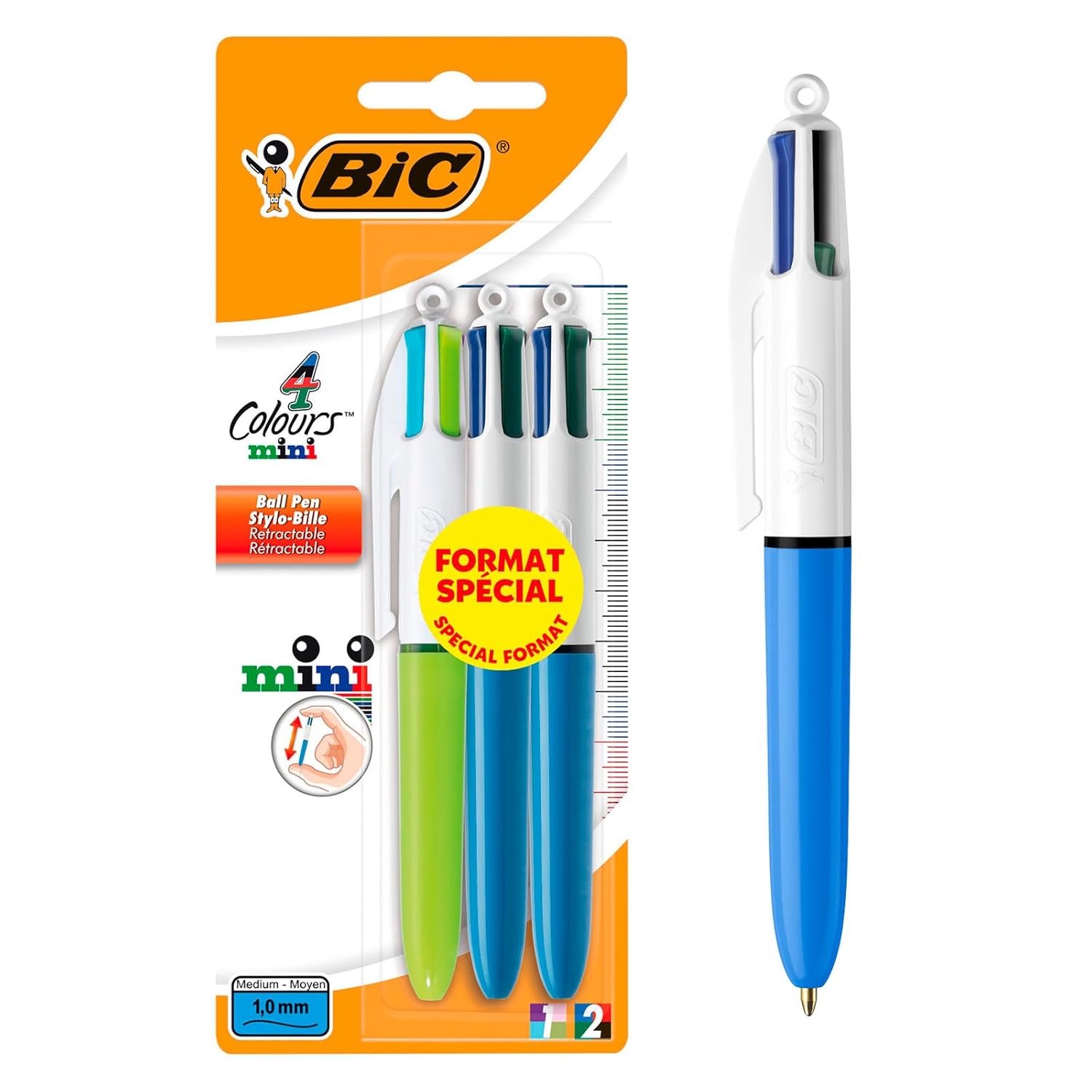 BIC 4 Couleurs Mini — Lot de 3 Stylos-Bille 1,0 mm