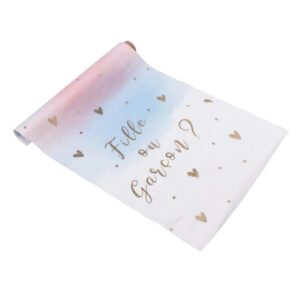 Artifetes Chemin de Table en Tissu Fille ou Garçon Rose Bleu et Or 28 cm x 5 m