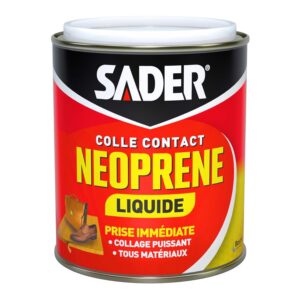 Sader Colle Contact Néoprène Liquide – Colle Extra Forte Tous Matériaux – Prise Immédiate – Idéale pour Surfaces Horizontales – Applicable au Pinceau – Boîte de 750 ml