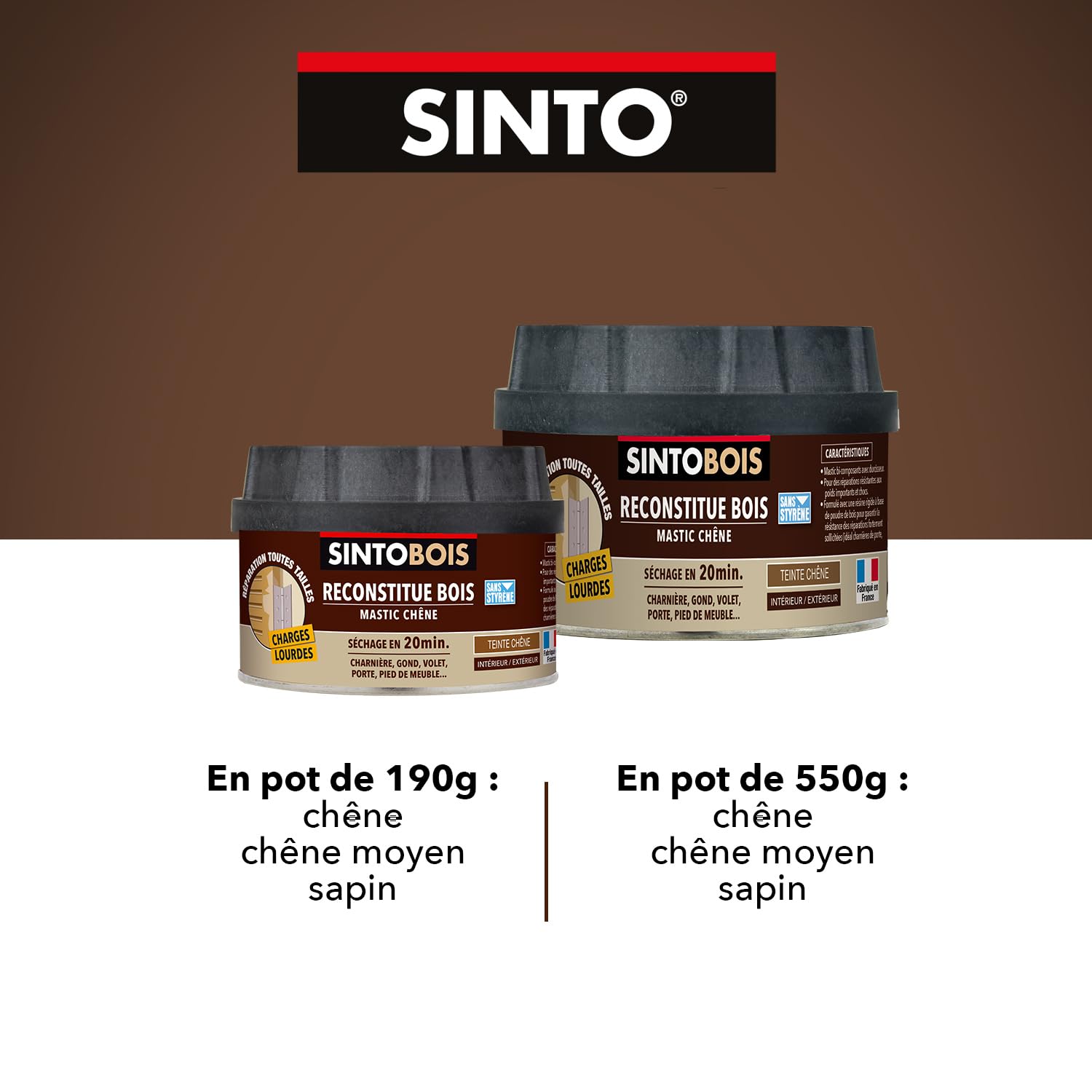SINTOBOIS — Pâte à bois charges lourdes sapin 550g – Image 4