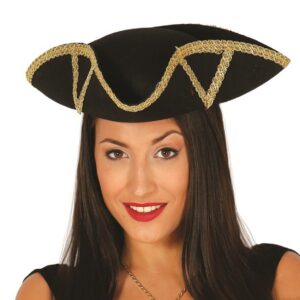 FIESTAS GUIRCA Chapeau amiral en feutre noir avec passepoil doré