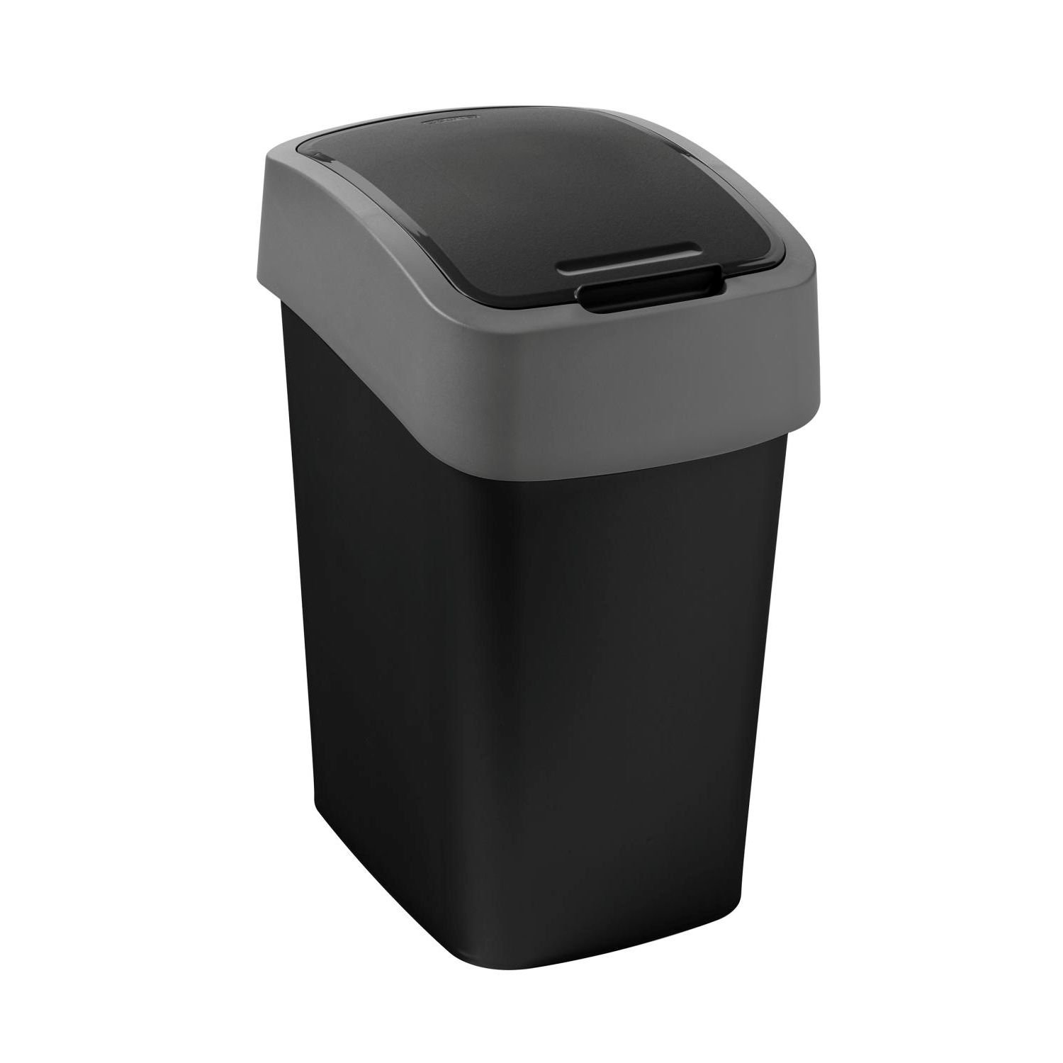 CURVER Flip Bin - Poubelle 10L à couvercle basculant - Pour Cuisine, Bureau, Salle de Bain - 18,9 x 23,5 x 35 cm - Noir / Gris