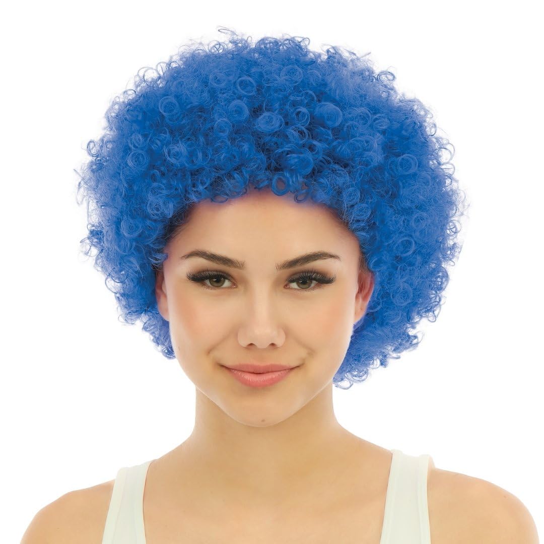 P'TIT CLOWN - 68006 - Perruque Courte Frisée - Short Curly Wig - Accessoire de Déguisement - Carnaval, Cirque, Fête à Thème, Soirée Costumée, Manga, Halloween - Cheveux Synthétiques - Unisexe - Bleu