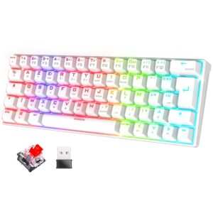 Spirit Of Gamer XPERT K200 | Clavier Gamer sans Fil & Bluetooth RGB | TKL AZERTY Ultra Compact 60% | Switches Rouges mécaniques Anti-Ghosting | Compatible Windows, Smartphone & Tablette (Blanc)