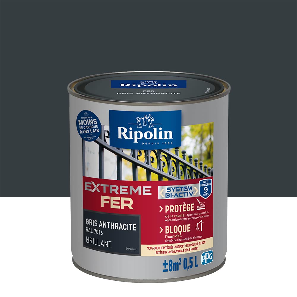 RIPOLIN — Peinture fer extérieur antirouille 0,5L gris anthracite – Image 6