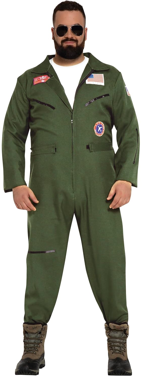 FIESTAS GUIRCA | Costume de Pilote de Chasse Adulte (52-54/L) - Combinaison pour Hommes - Costumes de Militaires et Aviateurs pour Fêtes de Cinéma, Halloween et Carnaval - Idéal pour Adultes - Vert