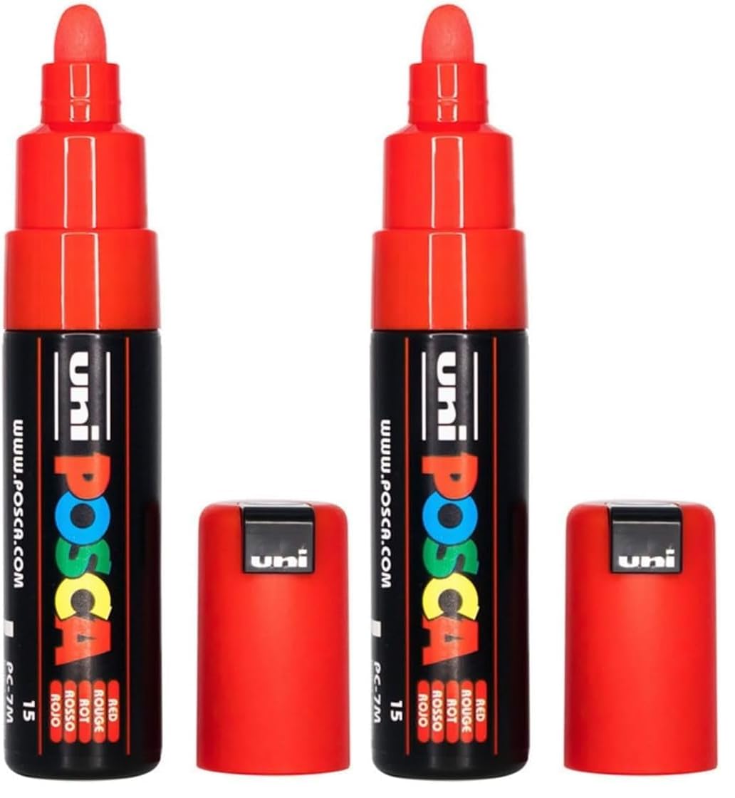 POSCA UNIBALL Marqueur peinture à l'eau, encre à pigmentation rouge, pointe large UNI PC7M R (Lot de 2)