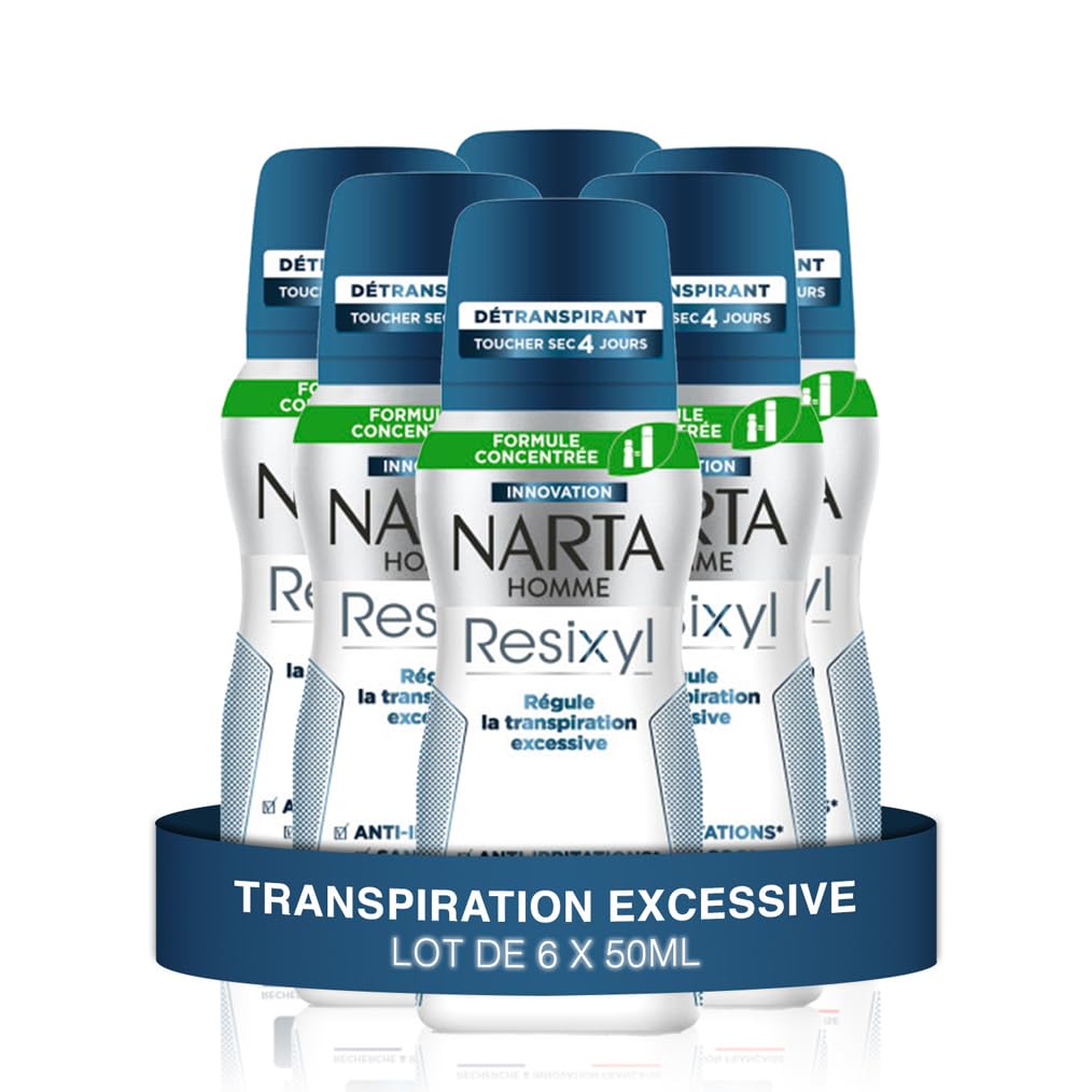 NARTA - Resixyl - Déodorant Spray Compressé Homme - Détranspirant Toucher Sec 4 Jours - Transpiration Excessive - Anti-Irritations* - 0% Alcool** - Peaux Sensibles - Anti trace blanche - 100ml - LOT 6