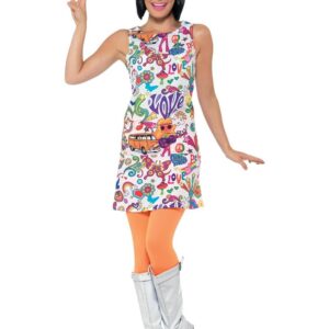 Smiffys Costume cool femme années 60, multicolore, avec robe et chapeau Halloween