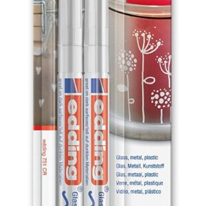 edding 751 Marqueur peinture brillante - blanc - 2 feutres peinture brillante - pointe ronde 1-2mm - pour dessin, coloriage, scrapbooking - étanche, très opaque