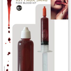 P'TIT CLOWN - 24089 - Kit Faux Sang - Flacon 28ml, Fausse Seringue 5ml - Maquillage Déguisement - Fake Blood - Peinture Visage - Sang de Film - Effet Spécial - Plaies - Halloween - Carnaval - Cosplay
