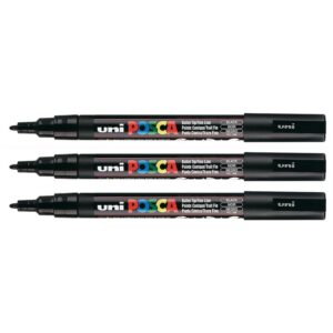 POSCA Lot de 3 Marqueurs pointe conique fine POSCA PC3M 0,9-1,3mm Noir