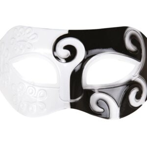 P'TIT CLOWN - Masque Loup Vénitien Adulte - Idéal pour Compléter Déguisement Carnaval, Fêtes de Fin d'Année, Nouvel An, Noël et Fêtes Costumées - Plastique (Noir, Blanc)