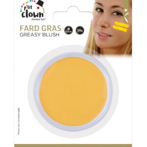 P'TIT CLOWN - 91017 - Fard Gras Jaune - 10 g - Ø 6,5 cm - Pallete de Maquillage Déguisement Adulte - Make-up - Peinture Visage - Lavable - Non Toxique - Carnaval, Halloween, Anniversaire, Cosplay