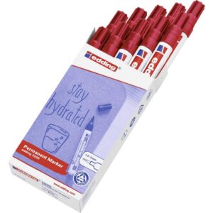 edding 3000 Marqueur permanent - rouge - 10 stylos - pointe ronde 1,5-3 mm - sèche vite - résiste à l'eau et à l'essuyage - pour carton, plastique, bois, métal - marqueur universel