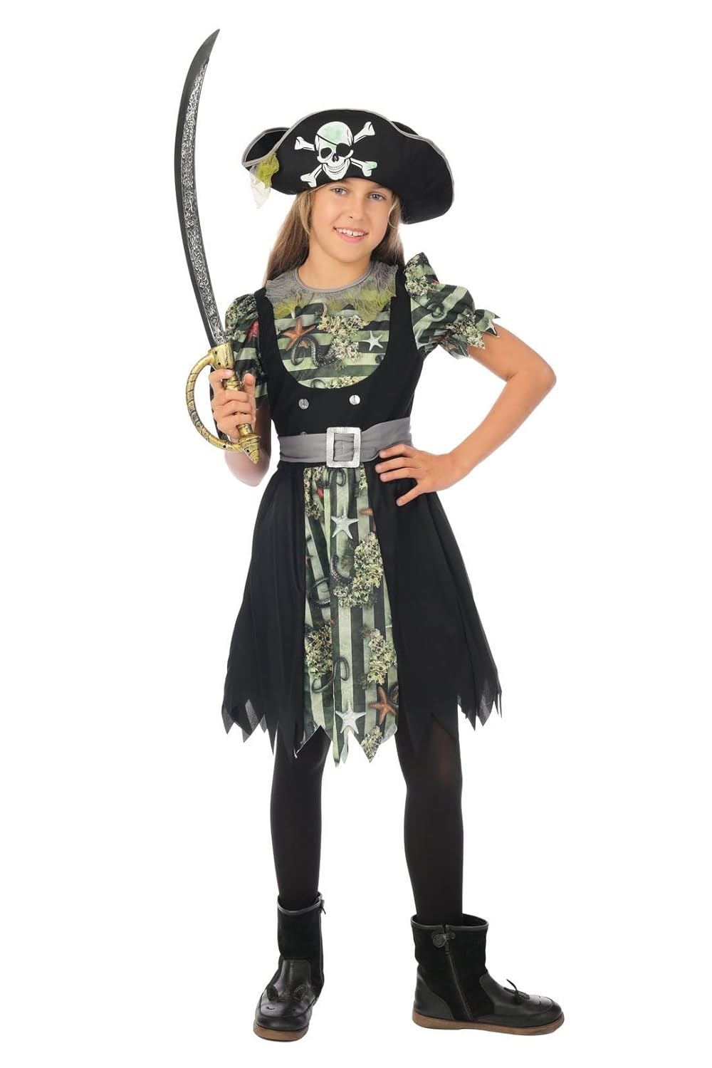 P'TIT CLOWN - Déguisement Pirate Zombie Enfant - Costume Halloween, Cosplay, Fête Costumée, Spectacle (Fille, 10-12 ans)