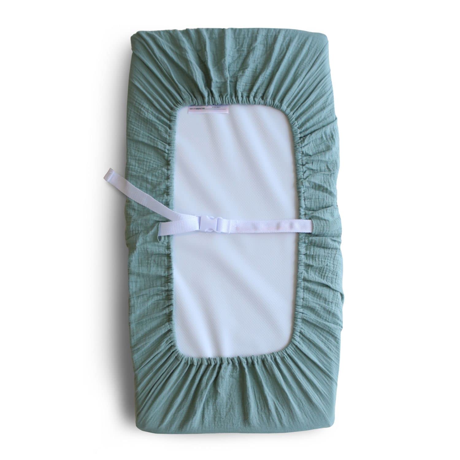 Mushie Housse de Matelas à Langer Lavable | 70x45 Cm | Convient pour Matelas à Langer Standard | Sangles de Sécurité Réglables | Accessoires pour Bébé, Jeunes Enfants Garçons et Filles | Roman Green