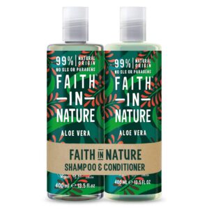Faith in Nature Naturel Aloe Vera Shampoing et Après-Shampoing, Rajeunissant, Végan et Respectueux des Animaux, Sans Parabènes et Sans SLS, Cheveux Normaux à Secs, 2 x 400ml