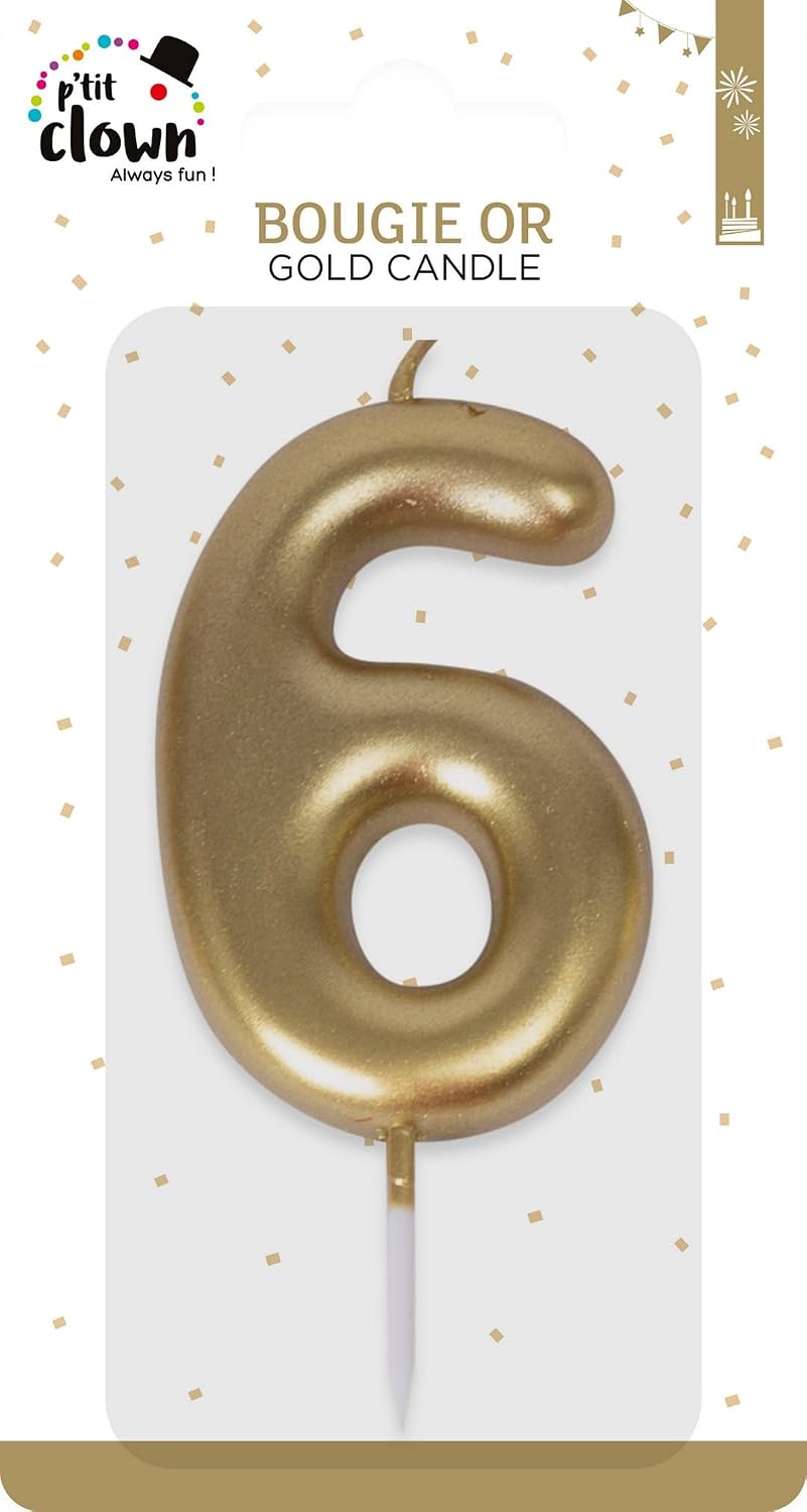 P'TIT CLOWN — Bougie anniversaire chiffre 6 or – Image 2