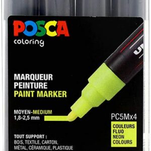 POSCA Marker Set PC 5M 4 Neon Colours Paint Lack Acryl Kit Box