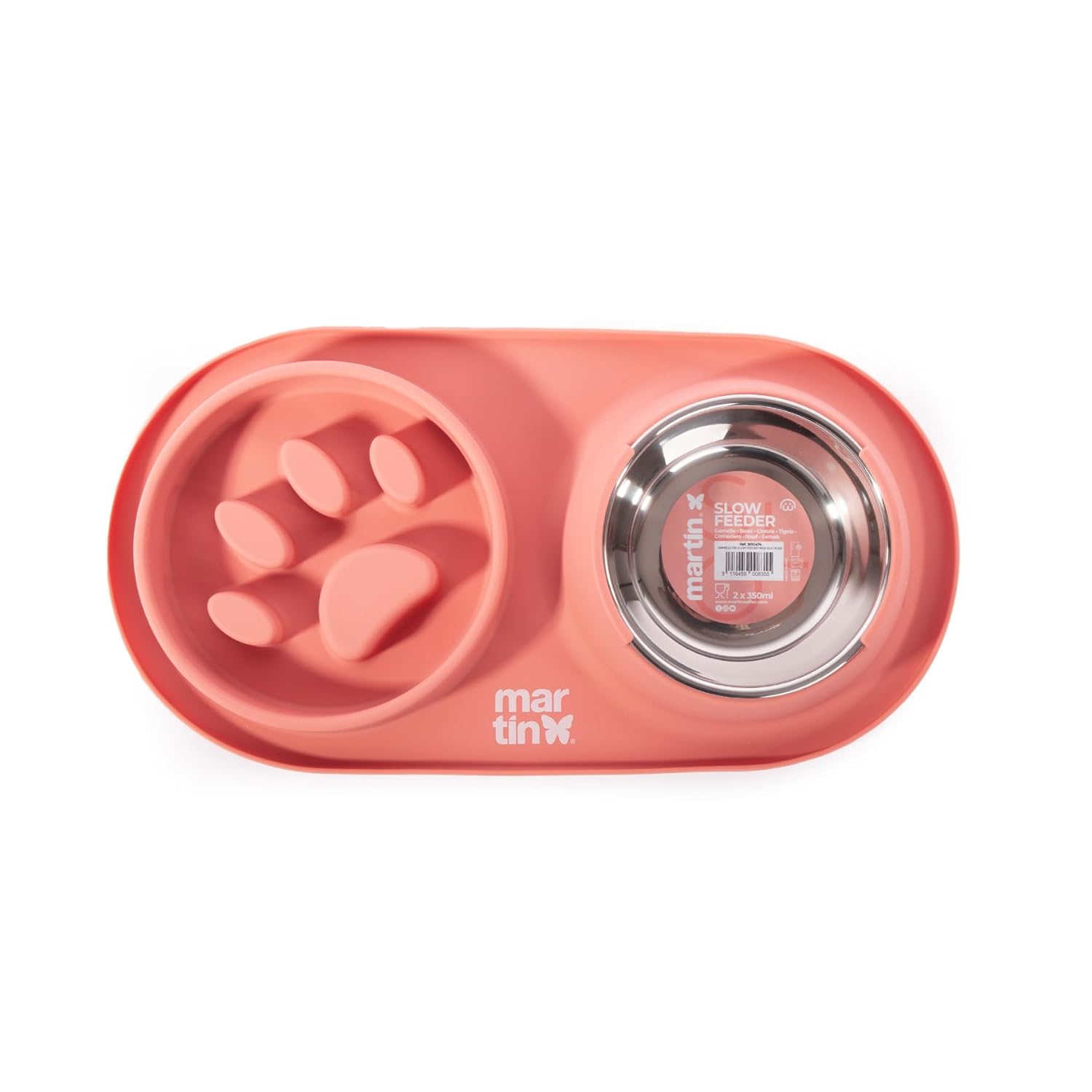 Gamelle Anti-Glouton en Silicone et INOX pour Chien - 350 ML - Bol INOX Amovible + Silicone Alimentaire, Digestion améliorée, Lave-Vaisselle, Micro-Ondes, congélateur - 4 Coloris (Rose)
