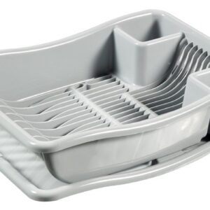 Curver Egouttoir à Vaisselle 18 Assiettes avec Plateau - 29 x 10,5 x 39 cm - Gris