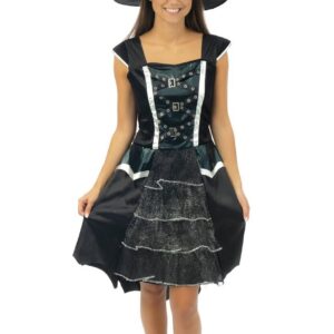 P'TIT CLOWN - Déguisement Sorcière Gothique Femme - Robe, Chapeau de Sorcière - Costume Halloween Adulte, Fêtes Costumées, Soirées Déguisées - Noir (S-M)