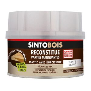 SINTO Reconstitue Bois Angles & Gros Tous - Teinte Blanc - 500 ml - Idéal pour Reconstituer, Réparer et Reboucher - Pour Meubles, Volets, Parquets - Séchage express