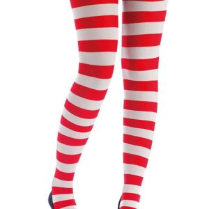 P'tit Clown - 74716 - Collant Opaque Femme - Rayé - Blanc, Rouge - Accessoire Fantaisie pour Déguisement Carnaval, Halloween, Fêtes Costumées et Évènements à Thème - Taille Unique