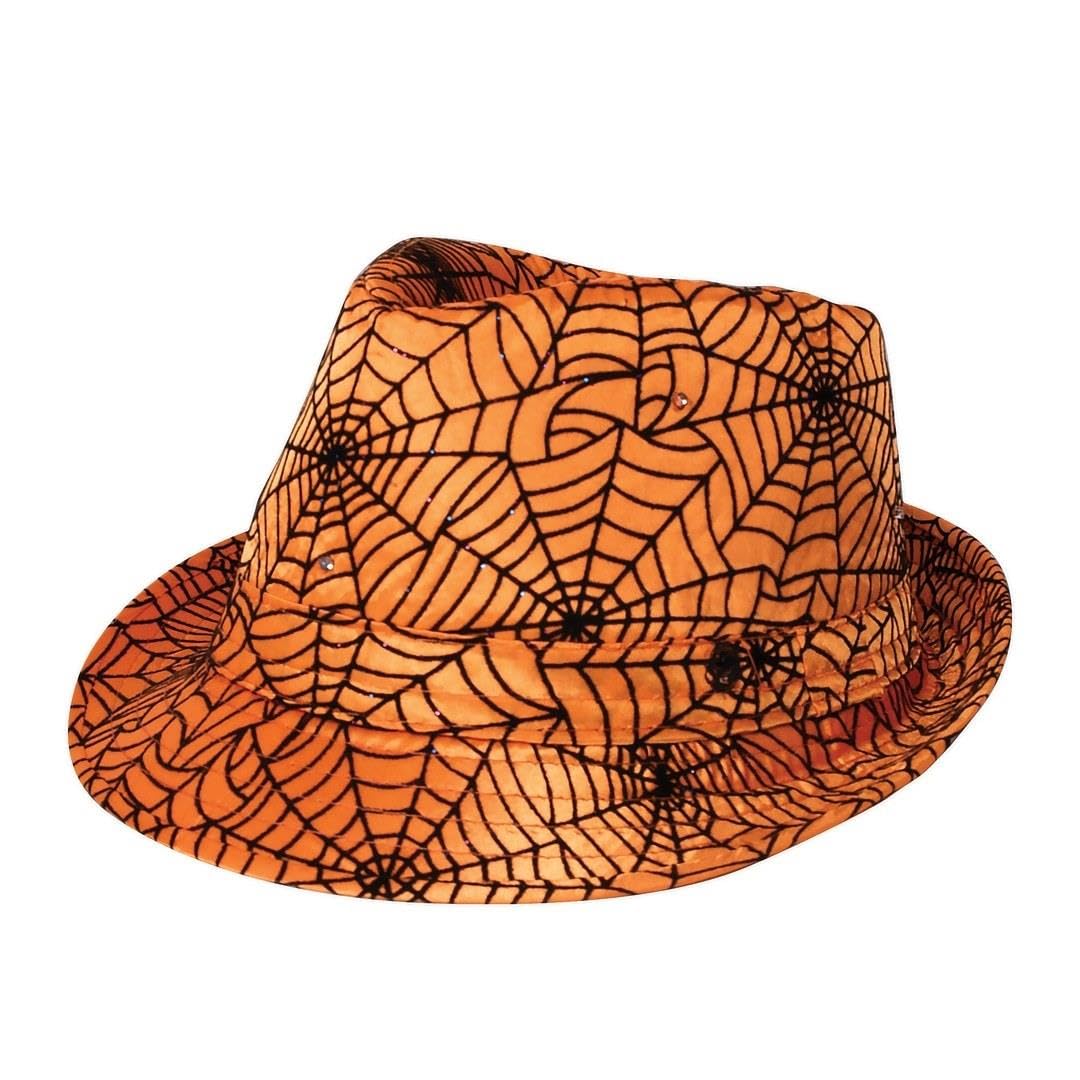 P'TIT CLOWN - 24115 - Chapeau Halloween Borsalino Toile d'araignée - Orange - Accessoire Déguisement Halloween, Carnaval, Fête Costumée, Soirée Déguisée
