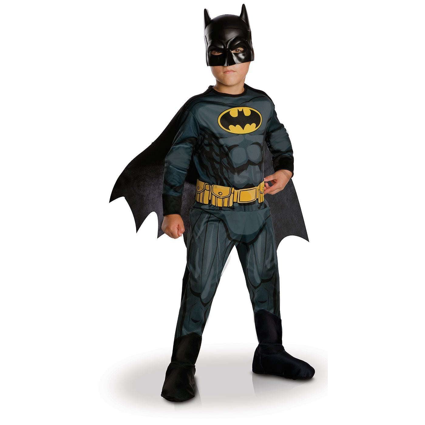 RUBIE'S DC Officiel - BATMAN - Déguisement Classique Pour Enfant - Taille 5-6 Ans - Costume Avec Combinaison Imprimée,ceinture, Couvre-bottes, Cape Détachable Et Masque -, Carnaval