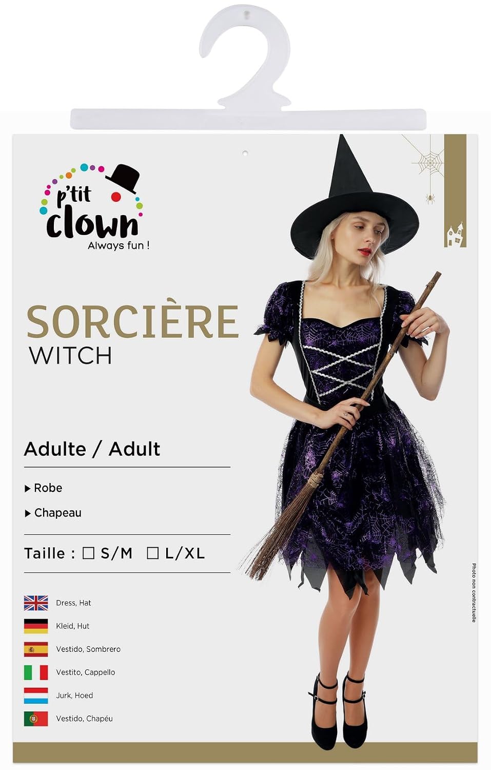 P'TIT CLOWN — Costume de Sorcière Adulte Violet L-XL – Image 5