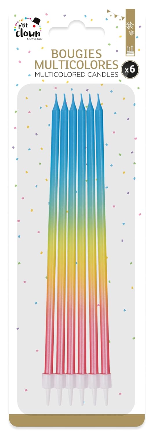 P'TIT CLOWN - 23966 - Bougie longue et fine - multicolore - lot de 6