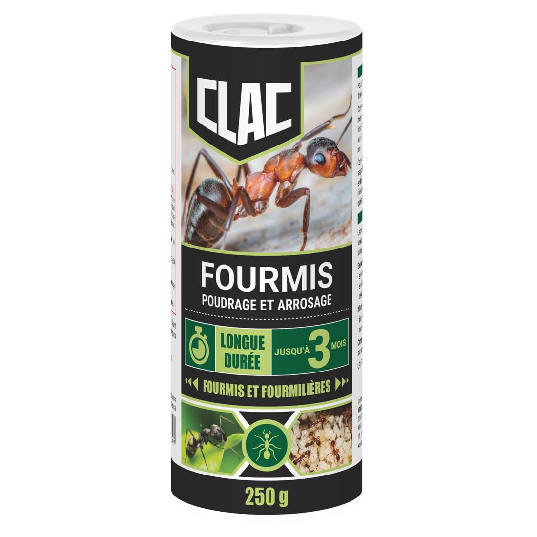 Clac® Poudre Insecticide Anti-Fourmis 250 g – Élimine Fourmis, Fourmilières, Puces, Cafards, Scorpions – Efficacité Longue Durée jusqu'à 3 Mois – Usage Intérieur et Extérieur