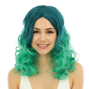 P'TIT CLOWN - 24010 - Perruque Longue Bouclée - Accessoire Déguisement Carnaval, Fêtes, Soirées Costumées, Manga, Cosplay, Halloween - Cheveux Synthétiques Haute Qualité - Coiffable et Lisable - Vert