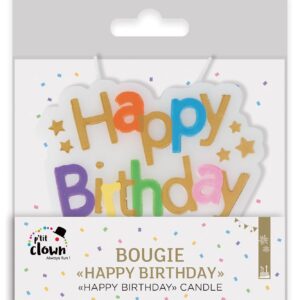 P'TIT CLOWN - 23963 - Bougie Happy Birthday - Bougie Anniversaire - Décoration Gâteau Fête Enfant, Adulte - 11x12 cm - Multicolore
