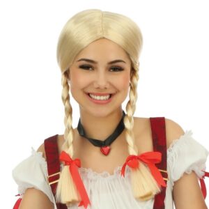 P’TIT Clown - 23849 - Perruque Bavaroise - Blonde, Tressée - Cheveux Synthétiques - Accessoire Déguisement Oktoberfest, Fête de la Bière, Carnaval