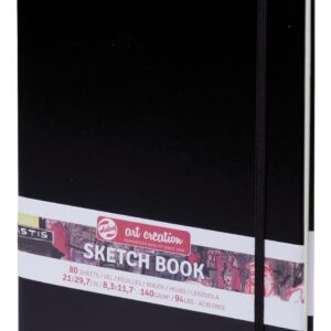 Talens Art Creation - Cahier de croquis noir 21x29.7cm 140g - 80 feuilles sans acide - Idéal pour le crayon, le pastel et l'encre acrylique