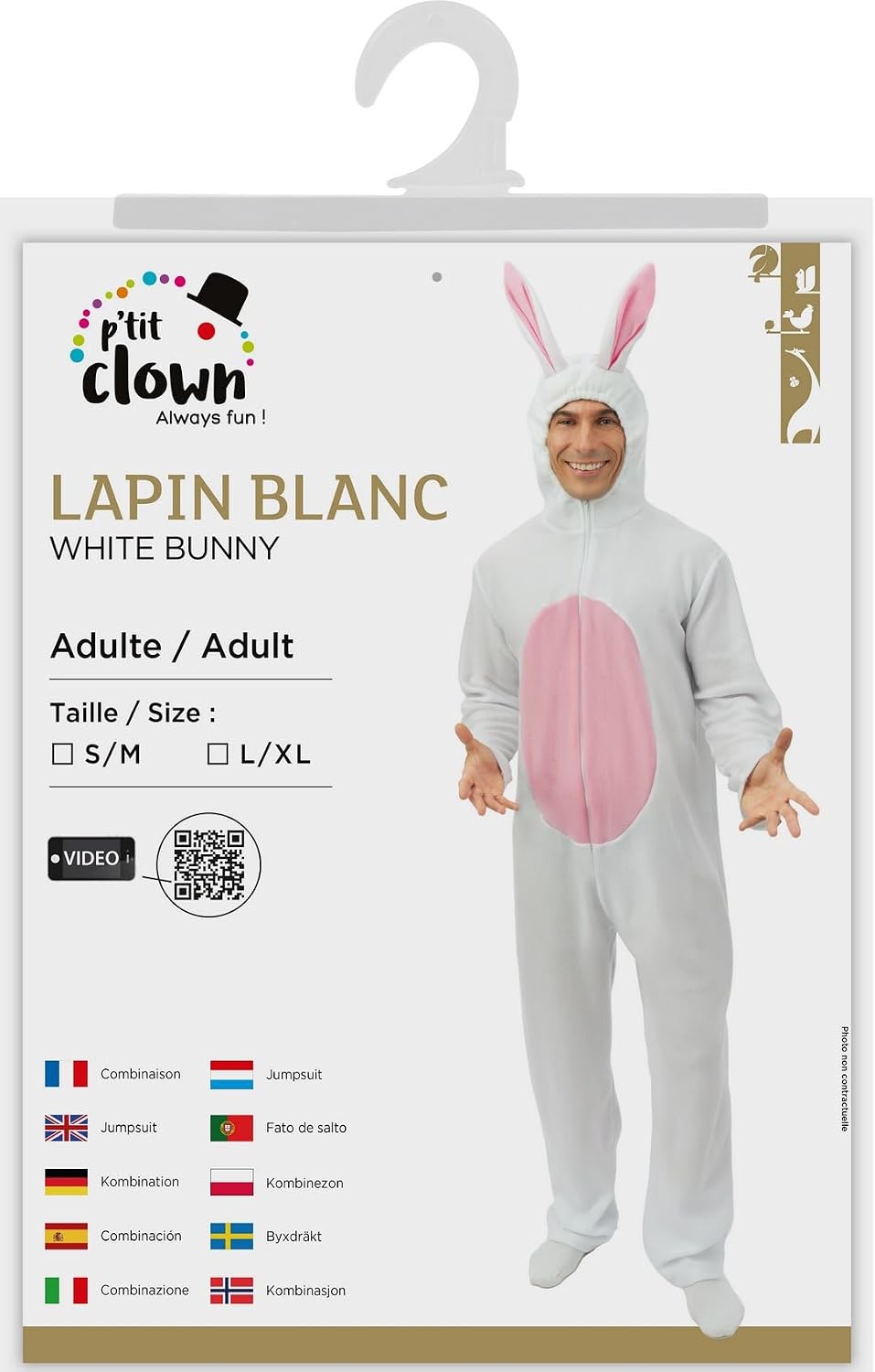 P'TIT CLOWN — Déguisement Lapin Adulte S/M Blanc – Image 3