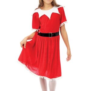 P'TIT CLOWN - Costume Mère Noël Enfant - Fille - Robe Mere Noel, Bonnet - Christmas Dress - Miss Santa - Parfait pour Déguisement Fête de Fin d'Année - Polyester - Rouge (7-9 ans)