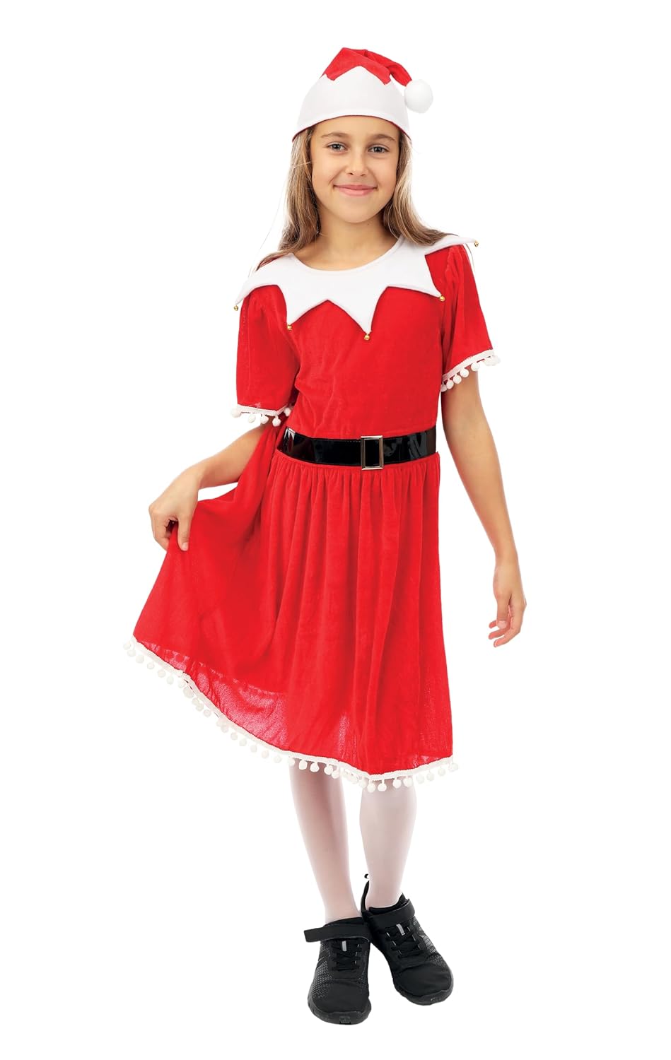 P'TIT CLOWN - Costume Mère Noël Enfant - Fille - Robe Mere Noel, Bonnet - Christmas Dress - Miss Santa - Parfait pour Déguisement Fête de Fin d'Année - Polyester - Rouge (7-9 ans)